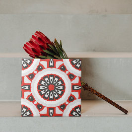 Mosaik Ethnic Geometric Red Grått Black & White Kakelplatta