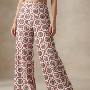 Mosaik Ethnic Geometric Red Grått Black & White Tyg