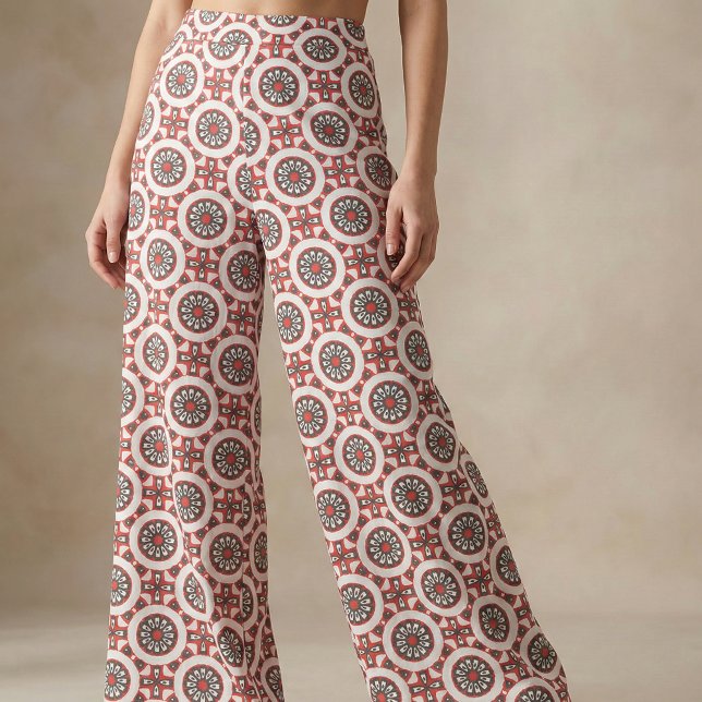 Mosaik Ethnic Geometric Red Grått Black & White Tyg (Skapare uppladdad)