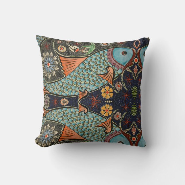Mosaik Fish Teal/turkos Modern Mönster Unik Kudde (Framsida)