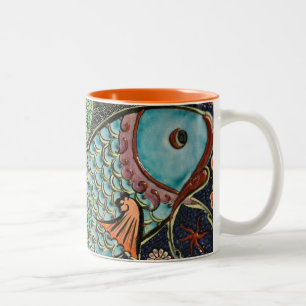 Mosaik Fish Tile Art Ceramic Colorful Decorative Två-Tonad Mugg