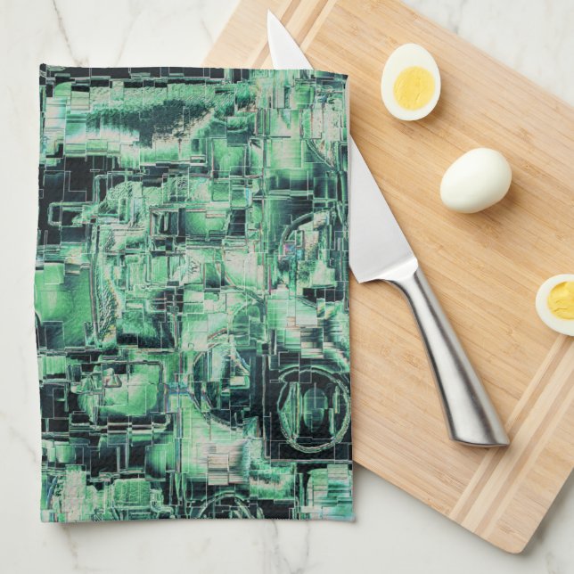 Mosaik för abstrakt av rustik grönt i nyans kökshandduk (Vikt i Fjärdedel)