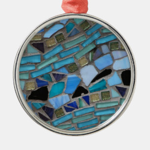 Mosaik för blåtthavsexponeringsglas julgransprydnad metall