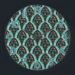 Mosaik för fläkt för vintageart décoblomma stor klocka<br><div class="desc">En vintage,  art déco inspirerat fläkt format mönster med färgrika blommor på svarten med en mintgrönt,  svagt geometrisk bakgrund. Inspirerat vid de ryta twentiesna/Gatsby. En klassiker,  söt,  modern blom- design för någon som gillar 20-tal/en antik känselförnimmelse. Ta tid på numrerar är blått-grönt med en vit skisserar.</div>