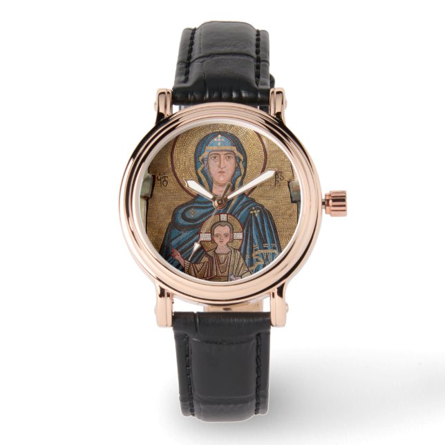 Mosaik föreställande jungfru Maria och Jesus Armbandsur (Framsida)