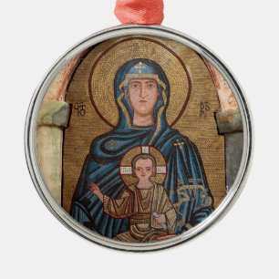 Mosaik föreställande jungfru Maria och Jesus Julgransprydnad Metall