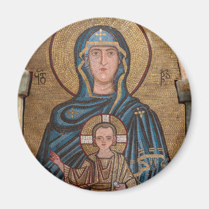 Mosaik föreställande jungfru Maria och Jesus Magnet