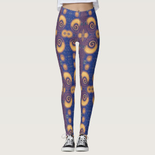 Mosaik-geometrisk plommonformgivning guld kattunge leggings