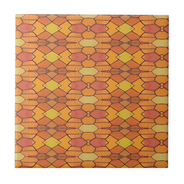 Mosaik-geometrisk utformning orange gult brun katt kakelplatta (Framsidan)