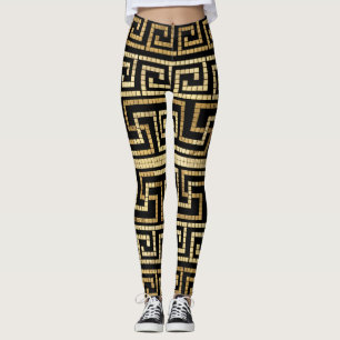 Mosaik grekiska Meander Grekiska Nyckel Black och Leggings