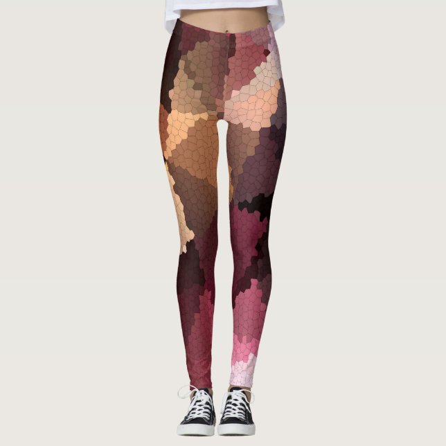 Mosaik i brun rosa och gult färg leggings (Framsida)