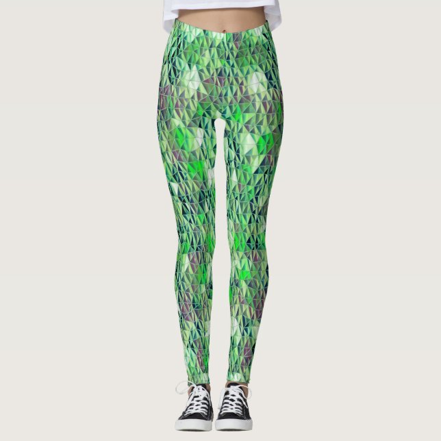 Mosaik i grönaktiga trianglar med övertoningstoner leggings (Framsida)