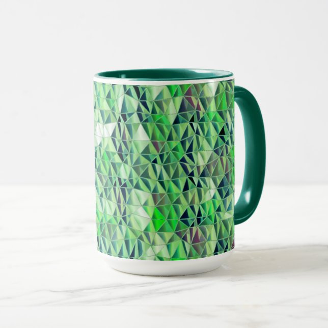 Mosaik i grönaktiga trianglar med övertoningstoner mugg (Framsida höger)