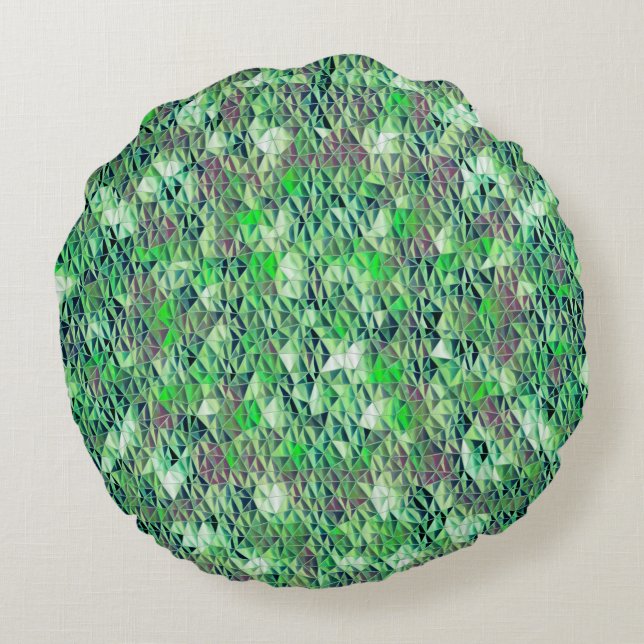 Mosaik i grönaktiga trianglar med övertoningstoner rund kudde (Baksidan)