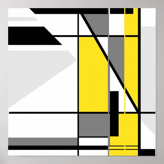 Mosaik i Gult, Grått och svart geometrisk design Poster (Framsidan)
