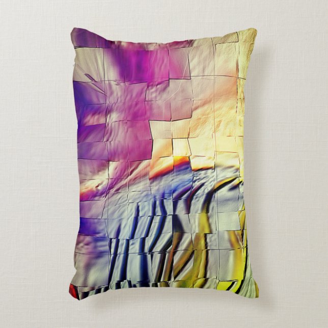 Mosaik i struktur i rosa gult och mjuk sågad prydnadskudde (Framsidan(Vertikal))