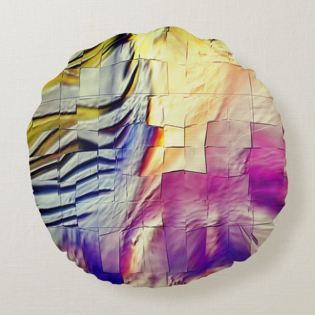 Mosaik i struktur i rosa gult och mjuk sågad rund kudde (Baksidan)