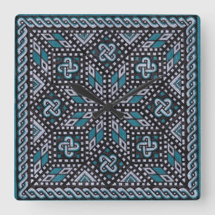 Mosaik illustrerar svart grått och Matisse blue Fyrkantig Klocka