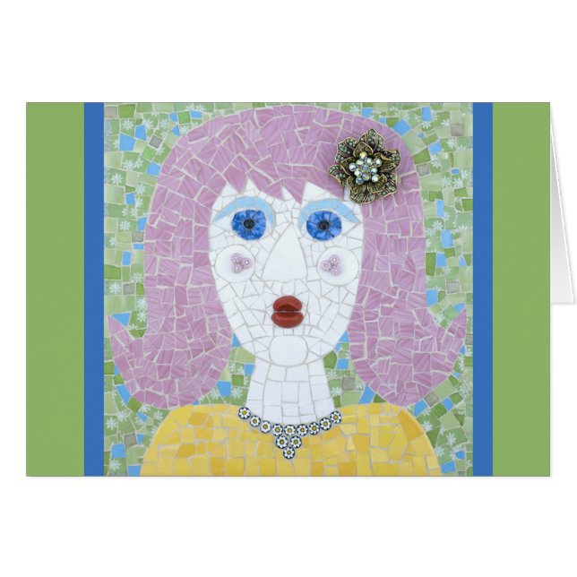 Mosaik - Ingrid med Grönt och Blue Gräns Hälsningskort (Framsidan Horizontal)