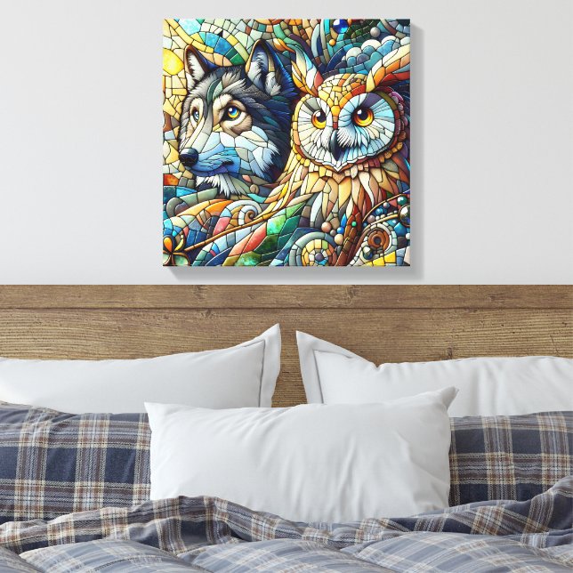 Mosaik Kakel Varg och Uggla Canvastryck (Insitu (sovrum))