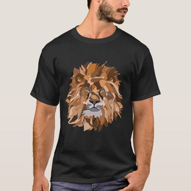 Mosaik Lejon med Aqua Öga T Shirt (Framsida)