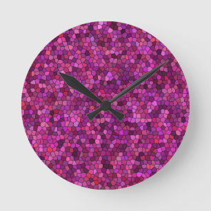 Mosaik Lila Rosa Rund Klocka