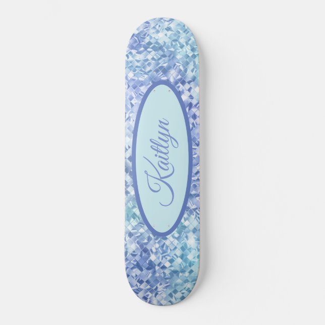 Mosaik Marble Swirl Sheen Editable Namnskylt Mini Skateboard Bräda 18,5 Cm (Framsida)