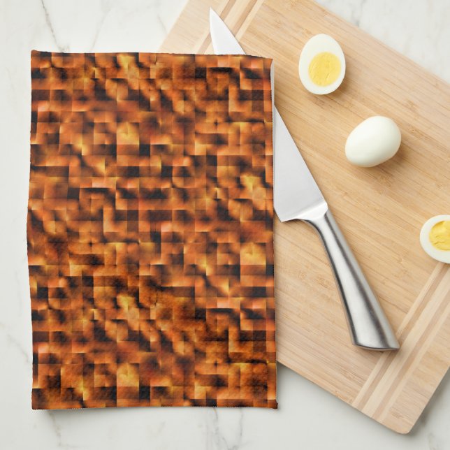 Mosaik med fläckar av djup röd till orange kökshandduk (Vikt i Fjärdedel)