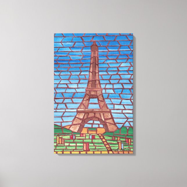 Mosaik Painting of Eiffel Torn Wrapped Canvas (Framsida)