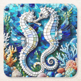 Mosaik Sjöhästar Romantisk Strandig   Underlägg Papper Kvadrat