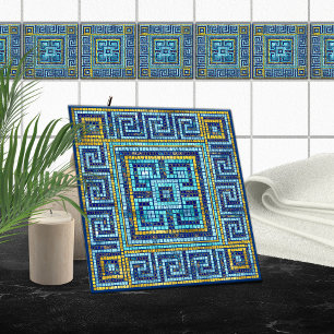 Mosaik Tile Grekiska Meander Nyckel Kakelplatta