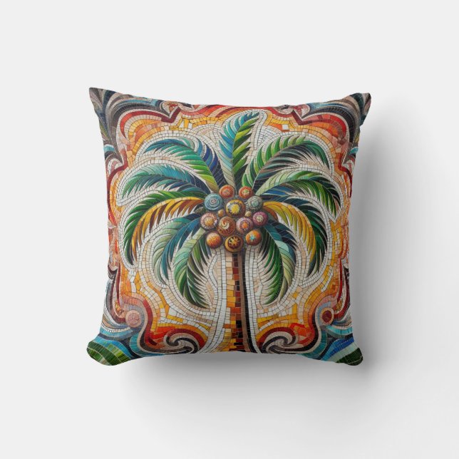 Mosaik Tropisk Palmtree Konst Kudde (Framsida)