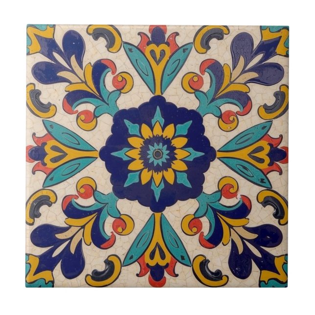 Mosaik vintage Blue gult dekorative backsplash Kakelplatta (Framsidan)