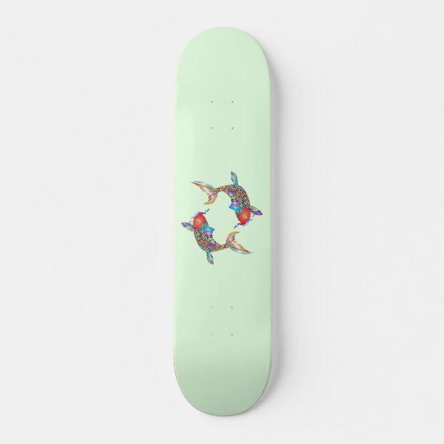 Mosaikfisk på grönt mini skateboard bräda 18,5 cm (Framsida)
