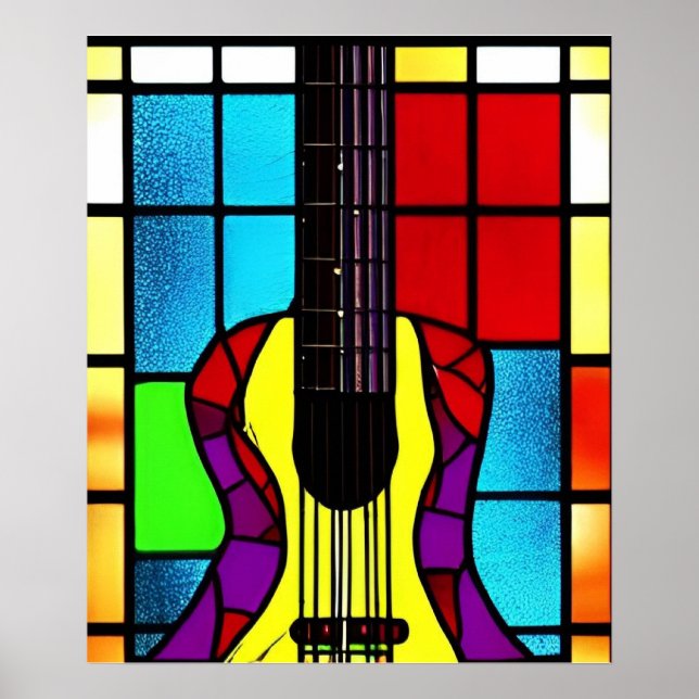 Mosaikgitarr i nedfläckad glas poster (Framsidan)