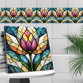 Mosaikglas av nedfläckad av tulippblommor kakelplatta