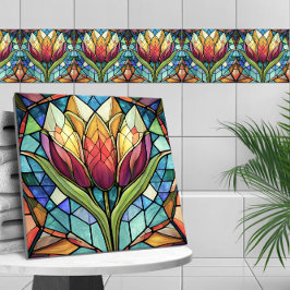 Mosaikglas av nedfläckad av tulippblommor kakelplatta