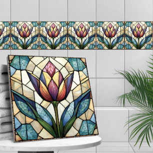 Mosaikglas av nedfläckad av tulippblommor kakelplatta