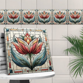 Mosaikglas av nedfläckad av tulippblommor kakelplatta