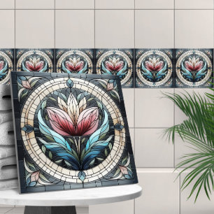 Mosaikglas av nedfläckad av tulippblommor kakelplatta