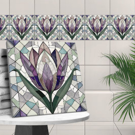 Mosaikglas av nedfläckad av tulippblommor kakelplatta