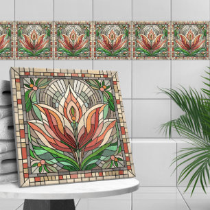 Mosaikglas av nedfläckad av tulippblommor kakelplatta