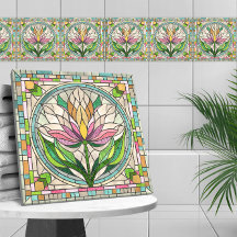 Mosaikglas av nedfläckad av tulippblommor