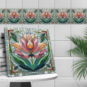 Mosaikglas av nedfläckad av tulippblommor kakelplatta
