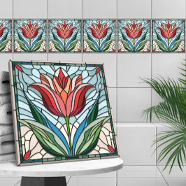 Mosaikglas av nedfläckad av tulippblommor kakelplatta