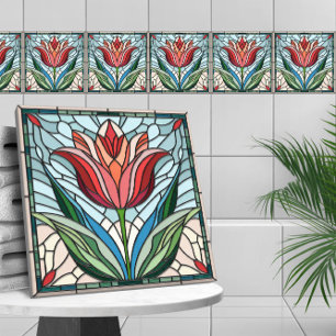 Mosaikglas av nedfläckad av tulippblommor kakelplatta