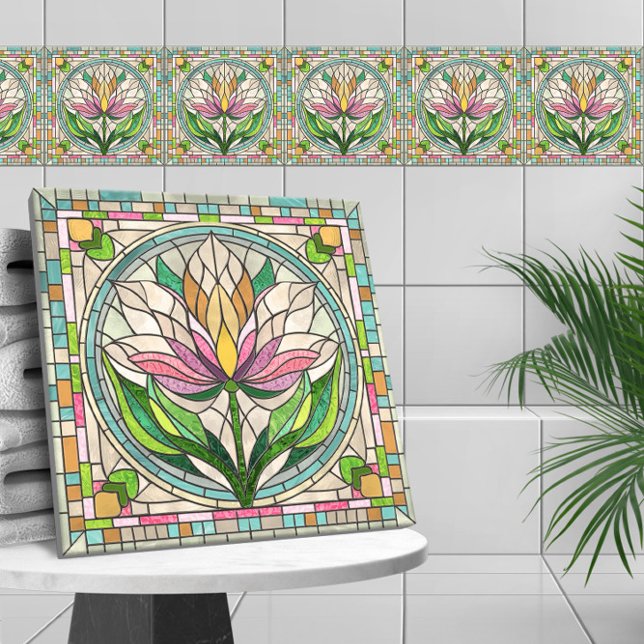 Mosaikglas av nedfläckad av tulippblommor kakelplatta (Skapare uppladdad)