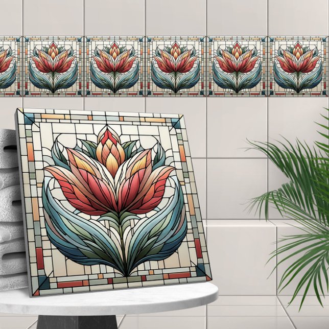 Mosaikglas av nedfläckad av tulippblommor kakelplatta (Skapare uppladdad)