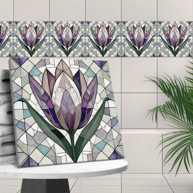 Mosaikglas av nedfläckad av tulippblommor kakelplatta (Skapare uppladdad)