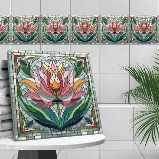Mosaikglas av nedfläckad av tulippblommor kakelplatta (Skapare uppladdad)